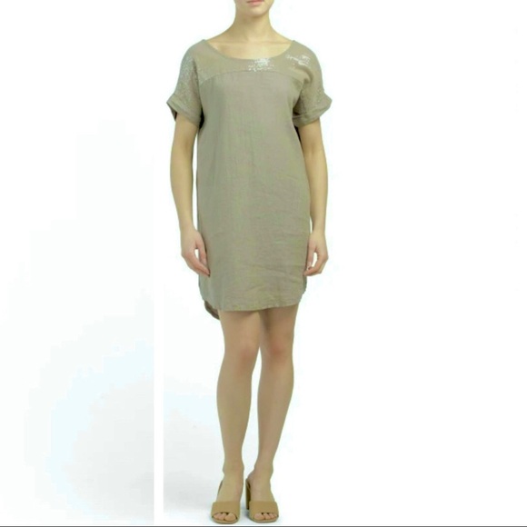 LUNGO L’ARNO Linen Olive Green Shift Plus Size Dress Size 1X - Picture 2 of 8